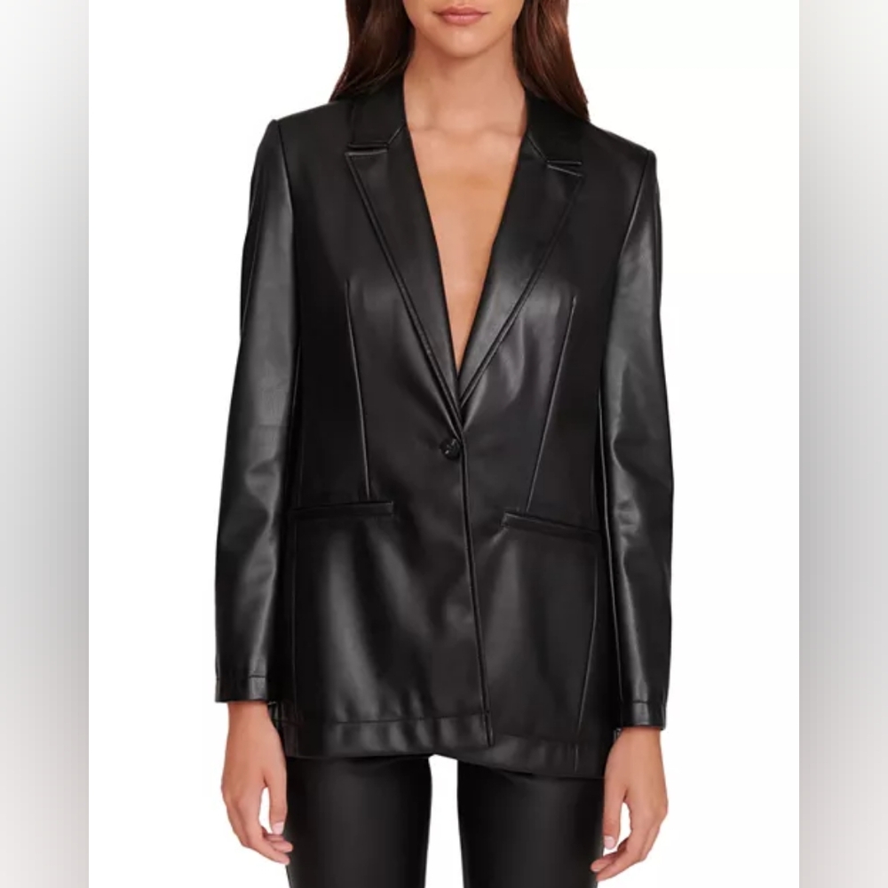 STAUD - Women's 'Madden' Black Vegan Leather Blazer, S